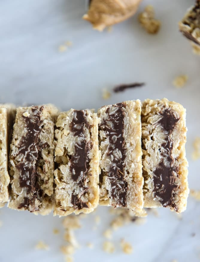 chocolate stuffed oatmeal bars from the cookies and cups cookbook I howsweeteats.com
