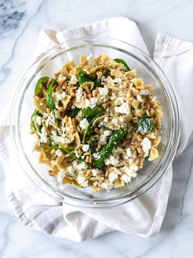 farfalle with marinated feta, arugula and toasted pine nuts I howsweeteats.com