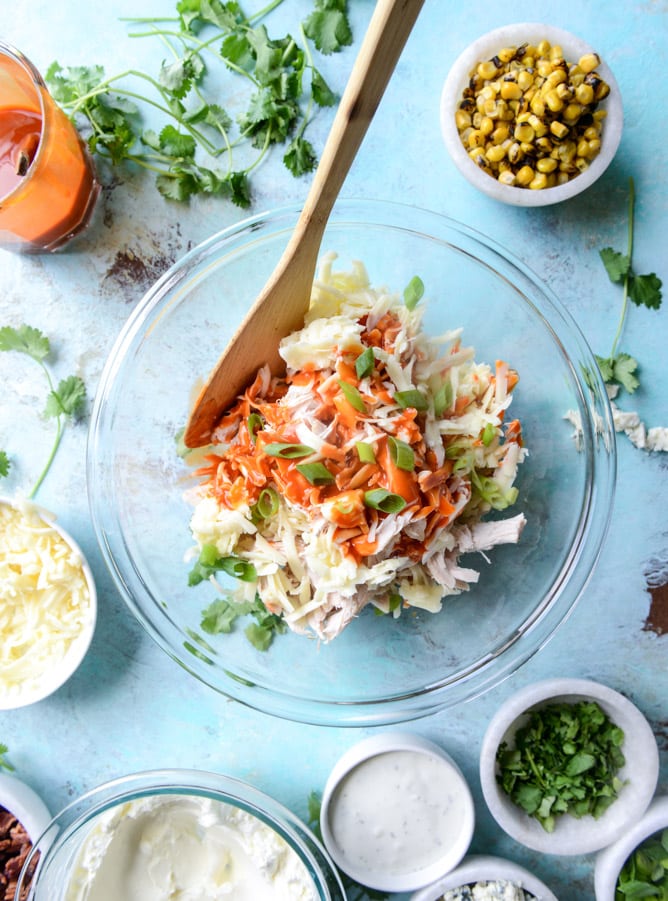layered buffalo chicken dip I howsweeteats.com