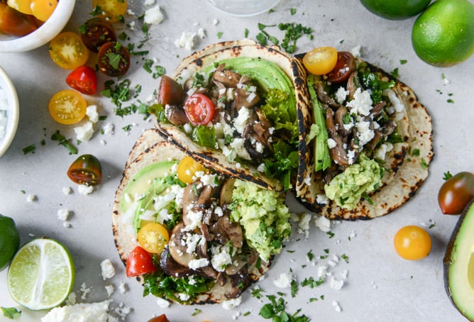 chipotle marinated kale and smoky mushroom tacos I howsweeteats.com