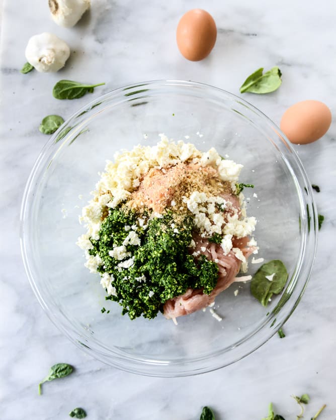 zoodles with mini chicken feta meatballs I howsweeteats.com
