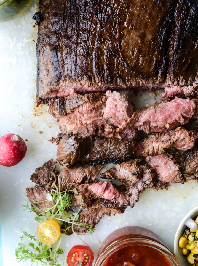marinated flank steak with our favorite toppings I howsweeteats.com