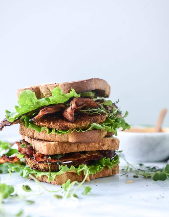 bacon fried green tomato BLTs with homemade special sauce I howsweeteats.com