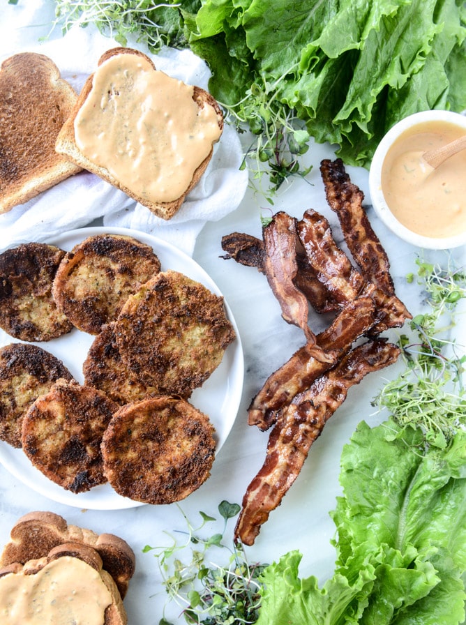 bacon fried green tomato BLTs with homemade special sauce I howsweeteats.com