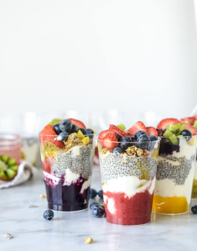 rainbow syrup bottomed chia pudding parfaits I howsweeteats.com