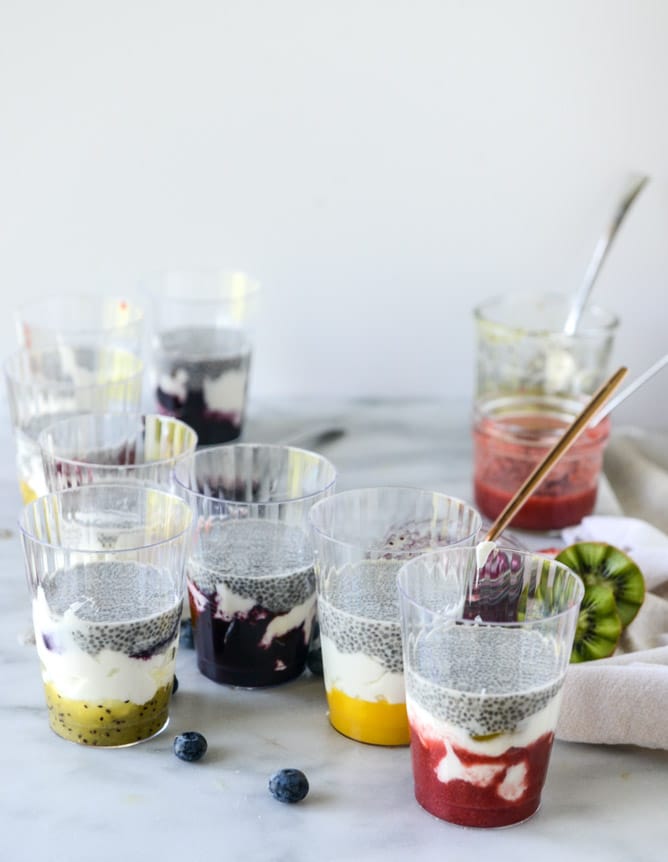rainbow syrup bottomed chia pudding parfaits I howsweeteats.com