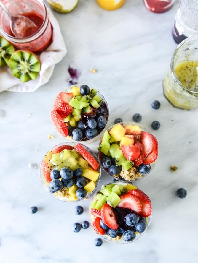 rainbow syrup bottomed chia pudding parfaits I howsweeteats.com