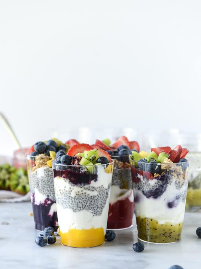 rainbow syrup bottomed chia pudding parfaits I howsweeteats.com