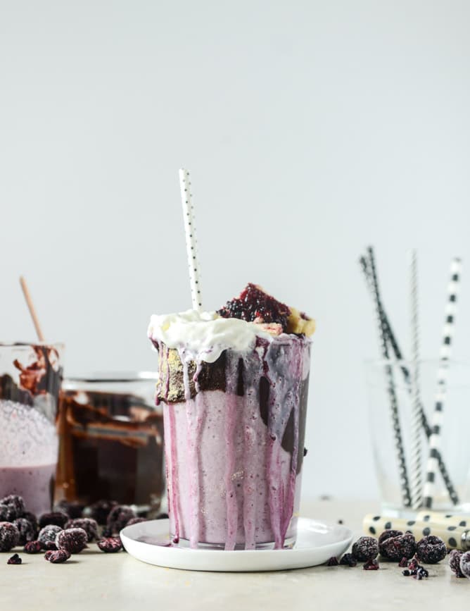 black raspberry pie milkshake with black raspberry ganache I howsweeteats.com