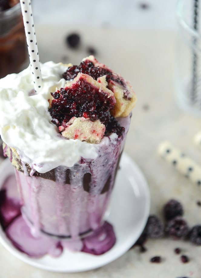 black raspberry pie milkshake with black raspberry ganache I howsweeteats.com