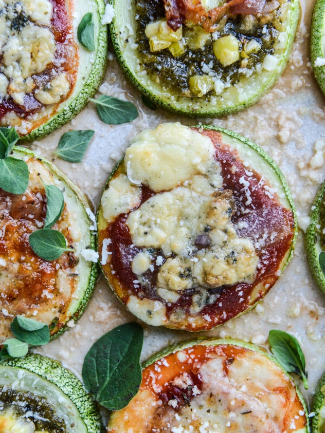 mini zucchini pizzas, three ways I howsweeteats.com