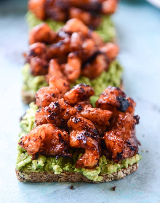 BBQ shrimp and lime avocado toast I howsweeteats.com