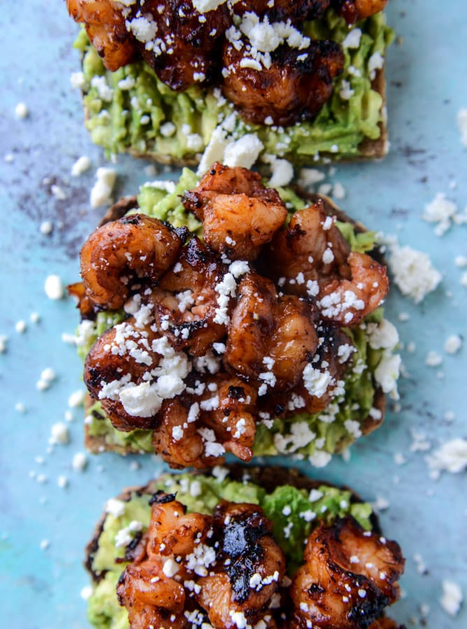 BBQ shrimp and lime avocado toast I howsweeteats.com