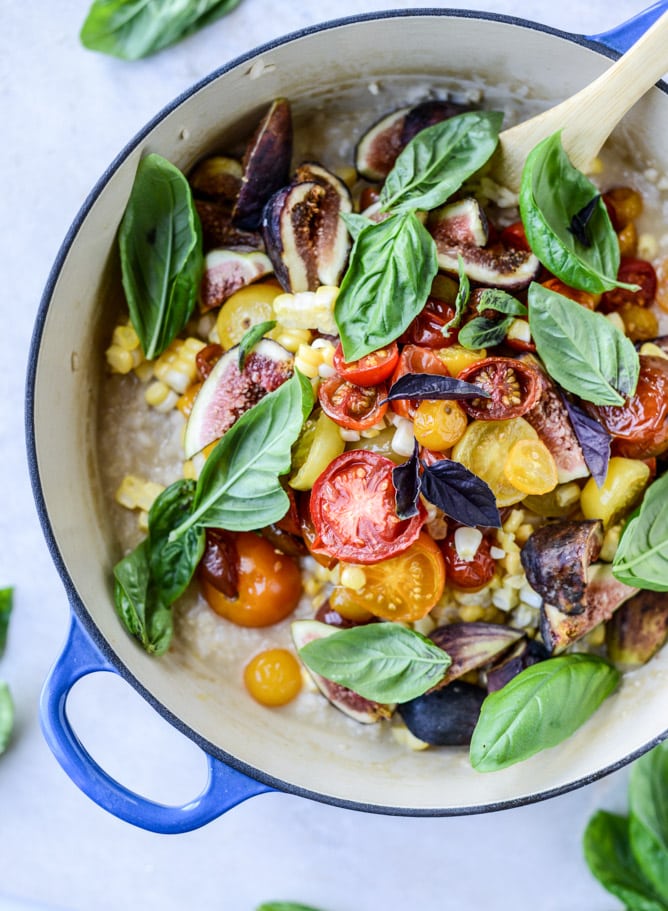 late summer risotto with roasted tomatoes, corn and figs I howsweeteats.com