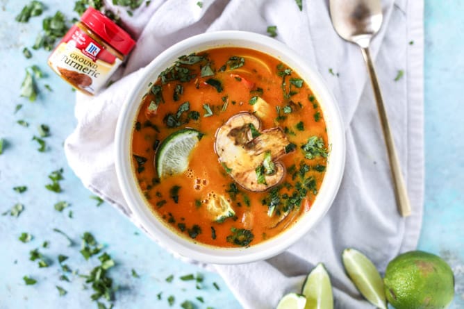golden coconut chicken soup I howsweeteats.com 