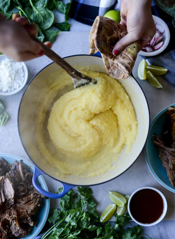 slow cooker maple chipotle pork with cheesy polenta I howsweeteats.com