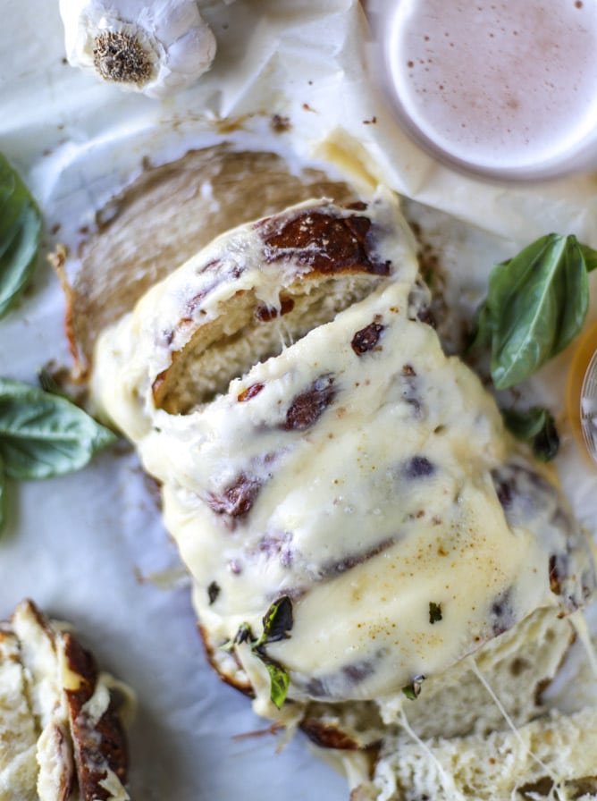 beer cheese soft pretzel garlic bread I howsweeteats.com