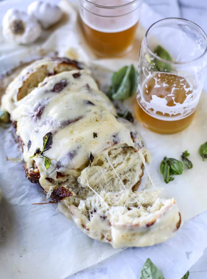 beer cheese soft pretzel garlic bread I howsweeteats.com