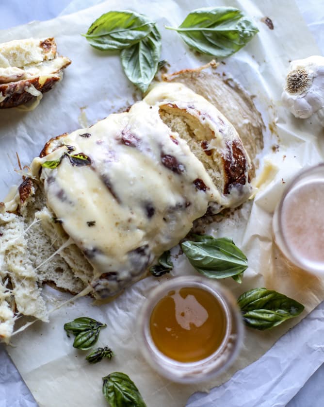 beer cheese soft pretzel garlic bread I howsweeteats.com