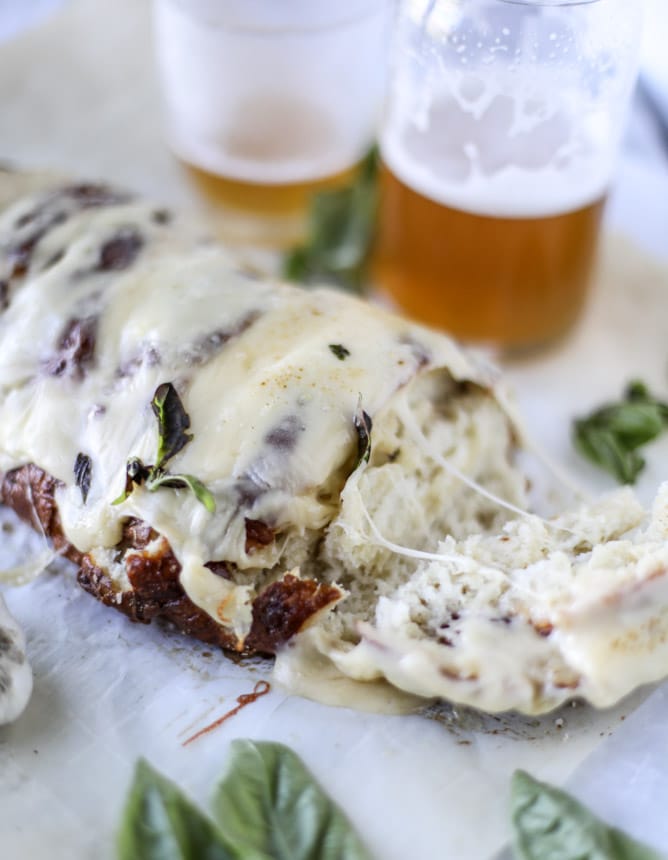 beer cheese soft pretzel garlic bread I howsweeteats.com