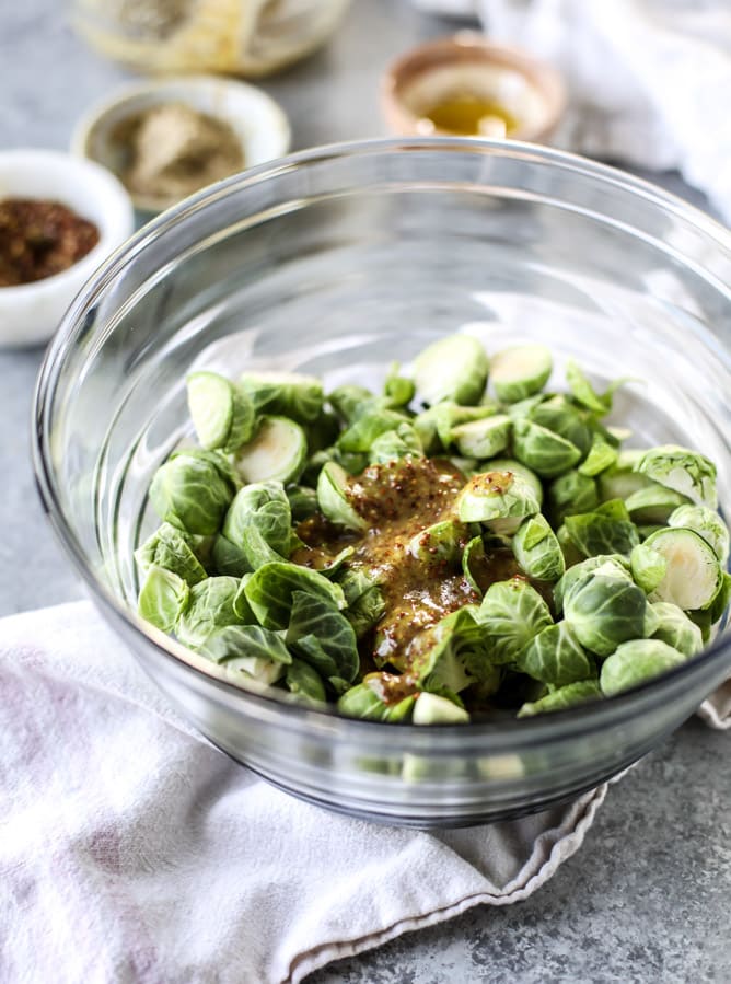 mustard roasted brussels sprouts I howsweeteats.com 