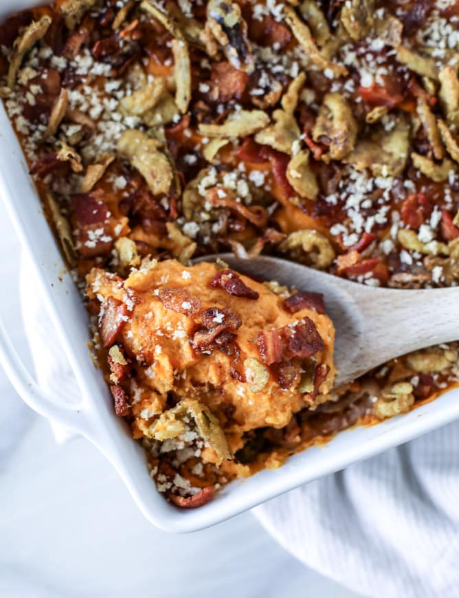 savory sweet potato casserole I howsweeteats.com