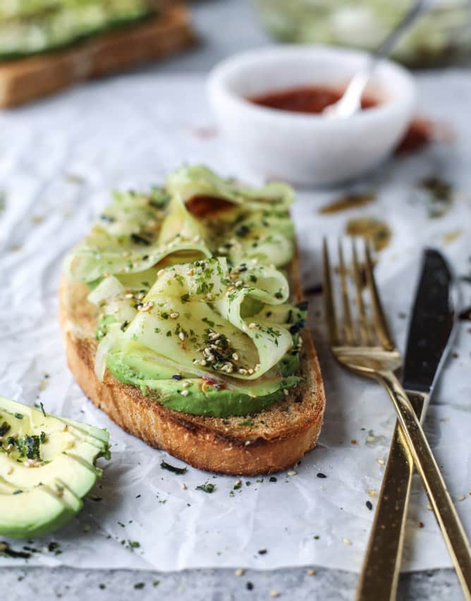 sesame cucumber ribbon avocado toast I howsweeteats.com 