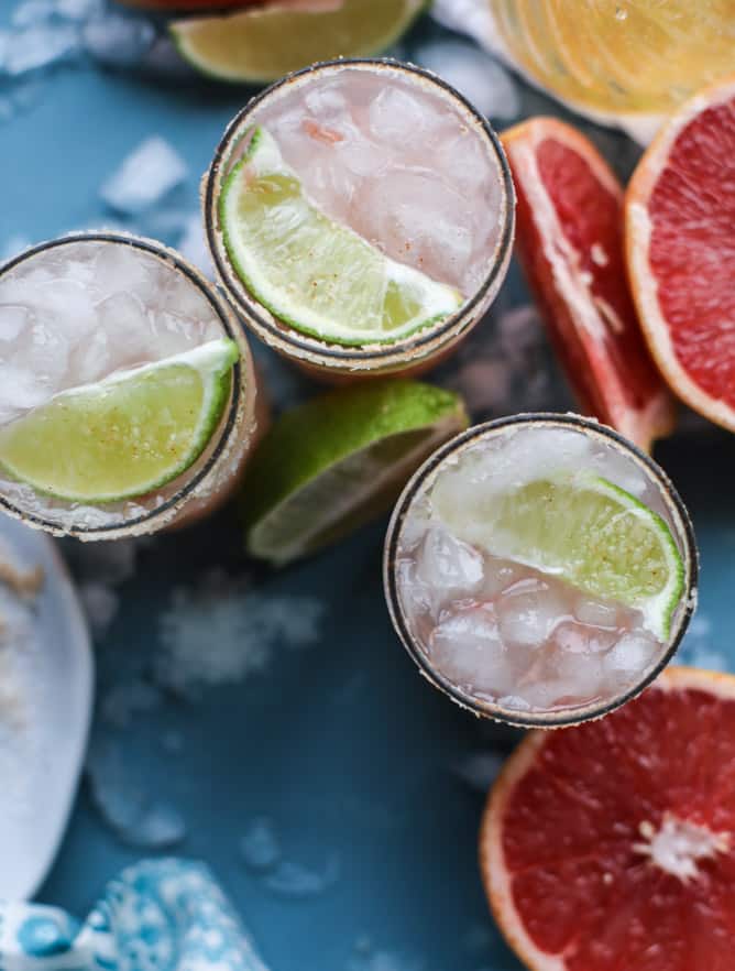 pink grapefruit margaritas with chili salt I howsweeteats.com 