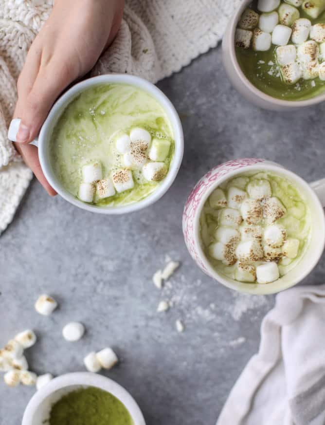 matcha honey hot chocolate with toasted marshmallows I howsweeteats.com 