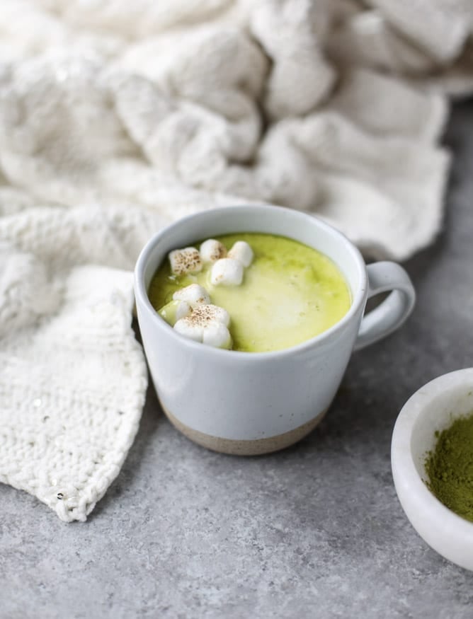 matcha honey hot chocolate with toasted marshmallows I howsweeteats.com 