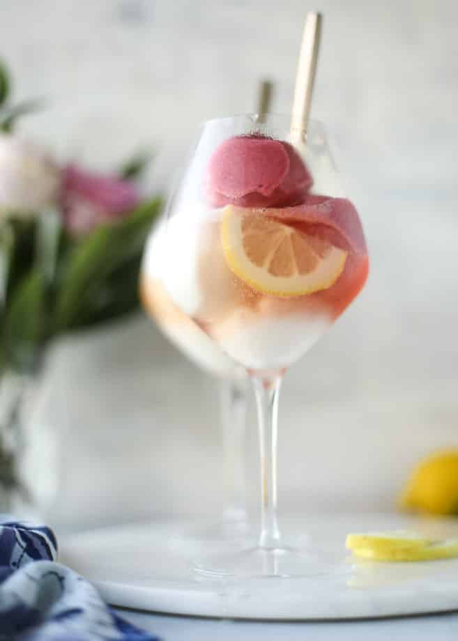 lemon raspberry prosecco floats I howsweeteats.com 