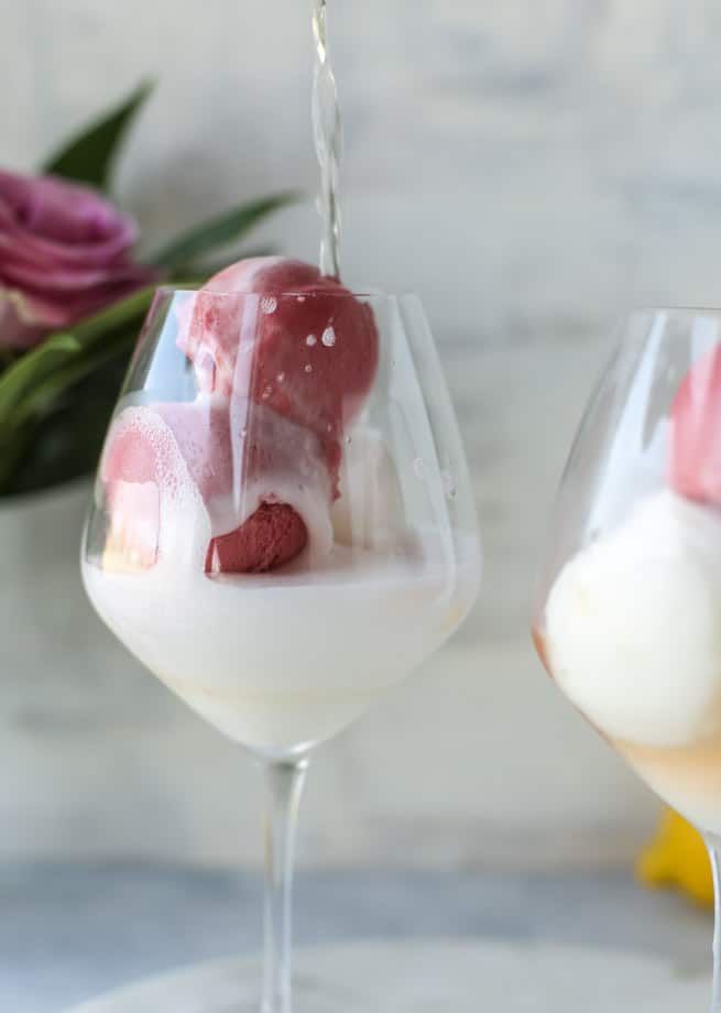 lemon raspberry prosecco floats I howsweeteats.com 