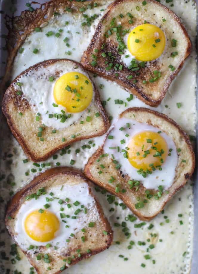 baked toast and eggs in cream I howsweeteats.com 