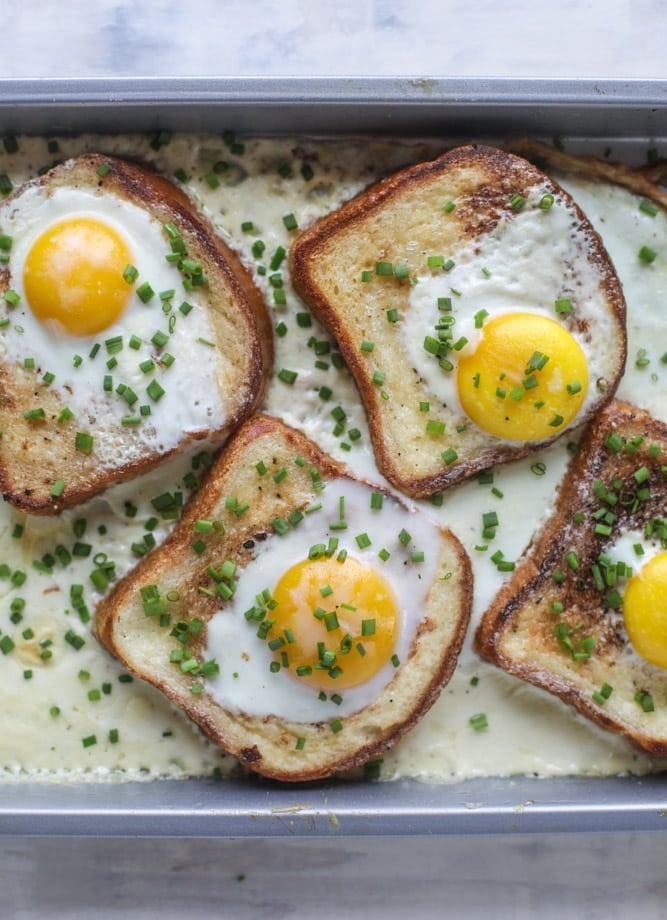 baked toast and eggs in cream I howsweeteats.com 
