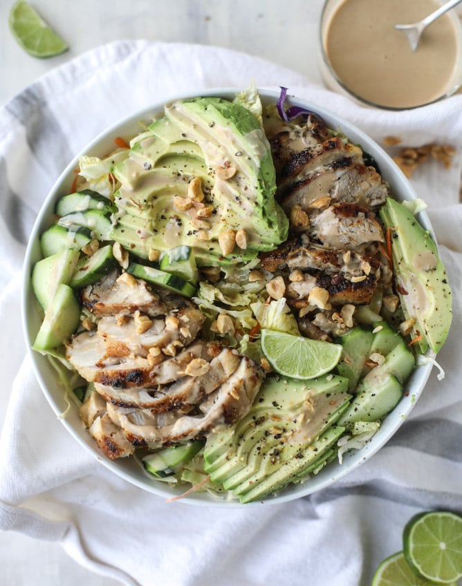 chicken avocado salad with peanut dressing I howsweeteats.com