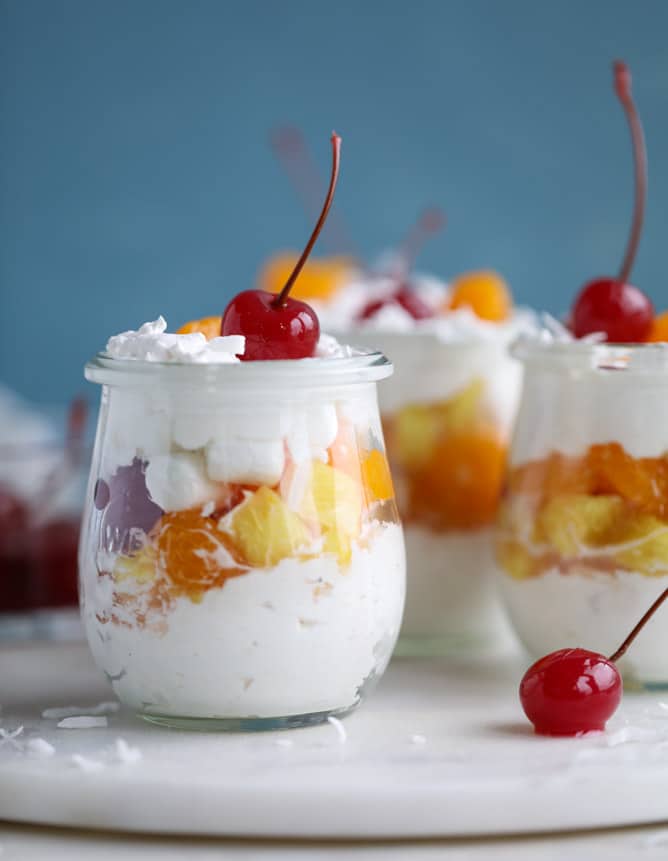 ambrosia whipped yogurt fruit parfaits I howsweeteats.com