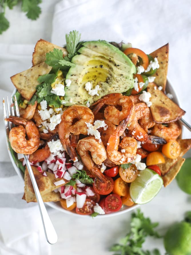 tequila shrimp taco salad I howsweeteats.com