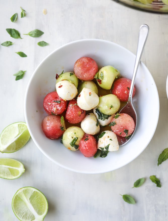 marinated mozzarella melon salad I howsweeteats.com 