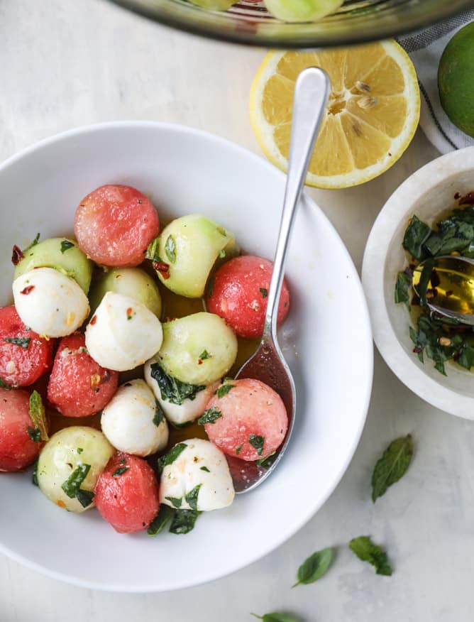 marinated mozzarella melon salad I howsweeteats.com 