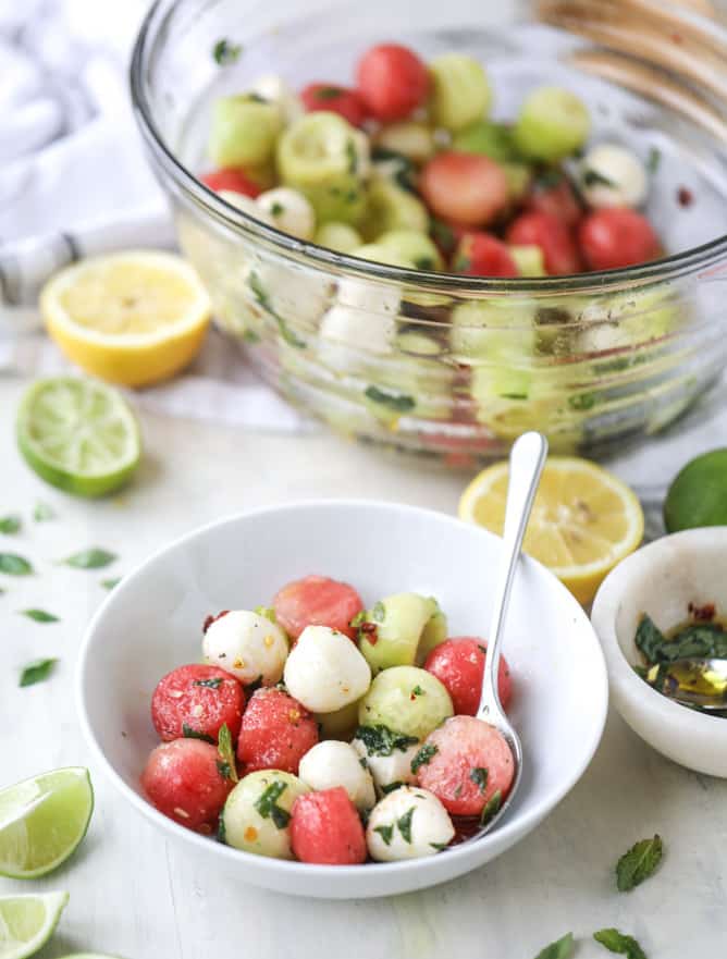 marinated mozzarella melon salad I howsweeteats.com 