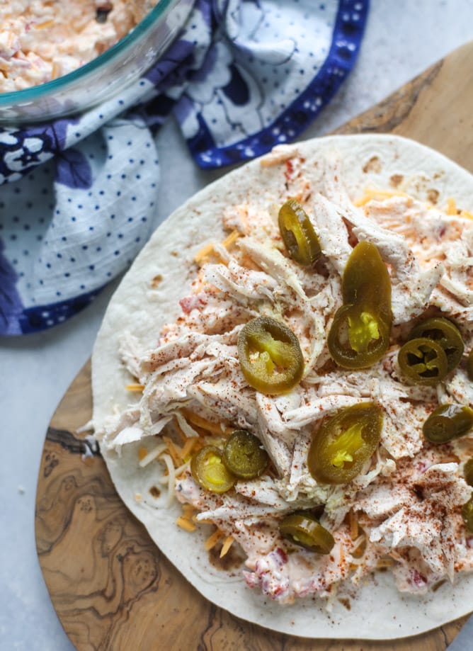 pimento cheese chicken quesadillas I howsweeteats.com