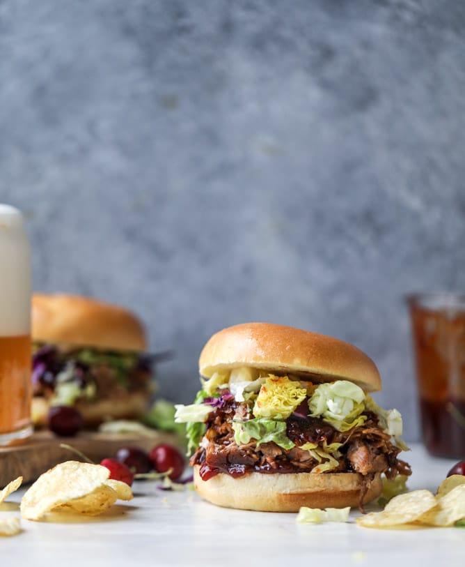 pulled pork sandwiches with cherry chipotle BBQ sauce I howsweeteats.com 