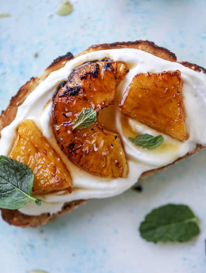 roasted pineapple ricotta toast I howsweeteats.com