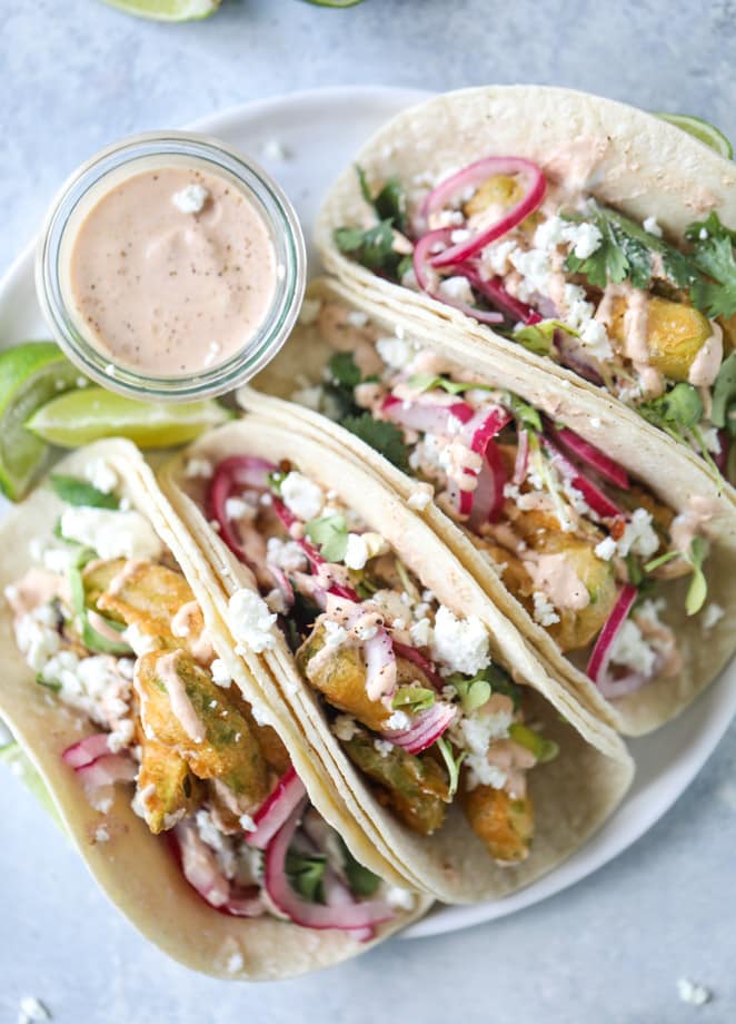 crispy beer battered avocado tacos I howsweeteats.com