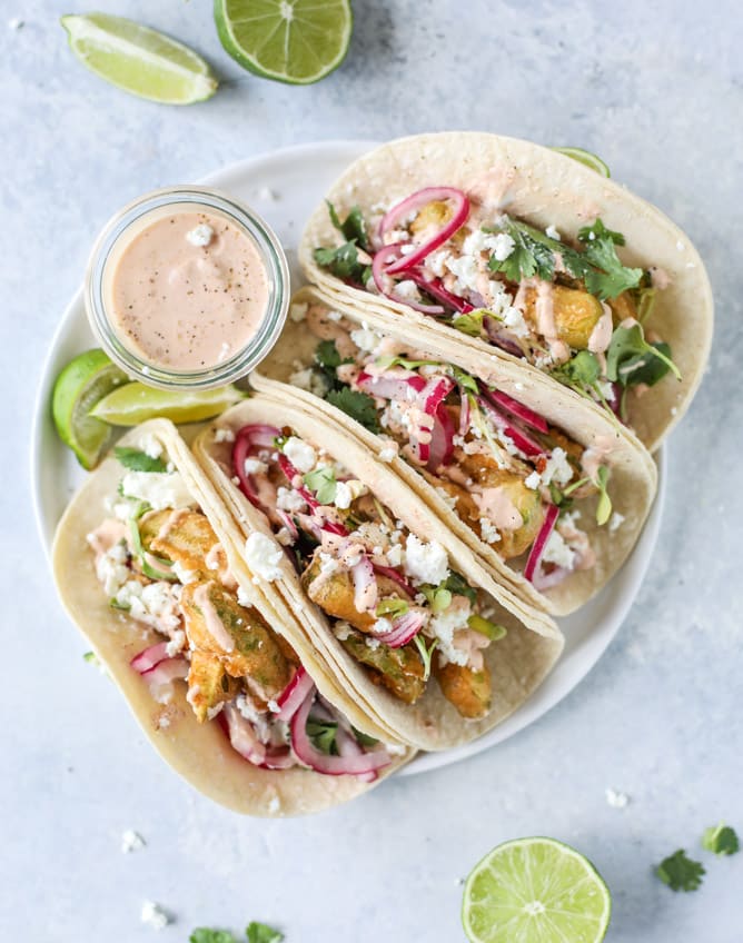 crispy beer battered avocado tacos I howsweeteats.com