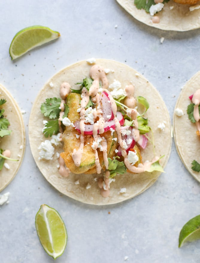 crispy beer battered avocado tacos I howsweeteats.com