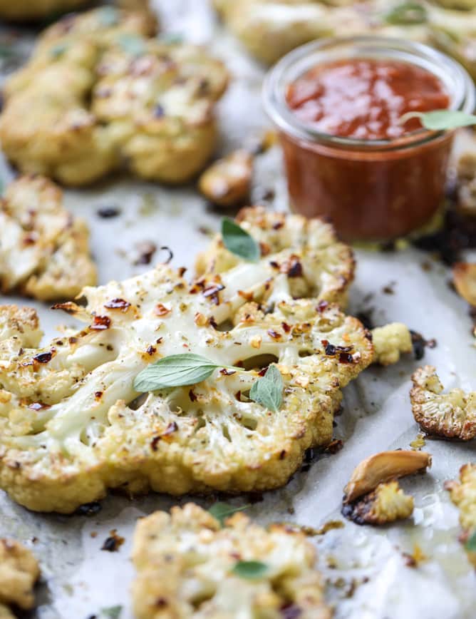 roasted sicilian cauliflower with quick tomato jam I howsweeteats.com