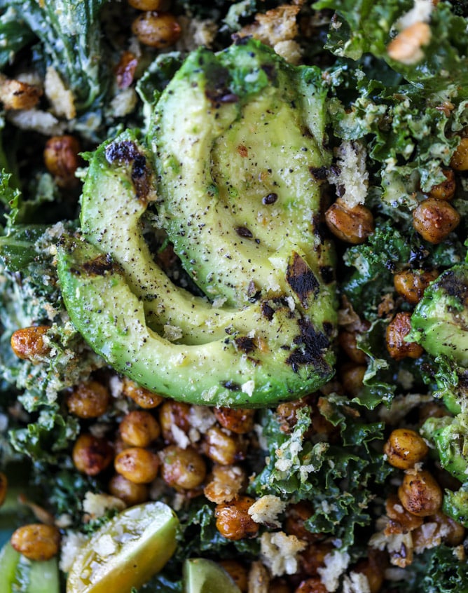 grilled kale avocado salad I howsweeteats.com