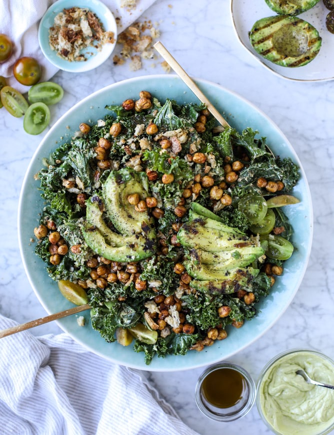 grilled kale avocado salad I howsweeteats.com