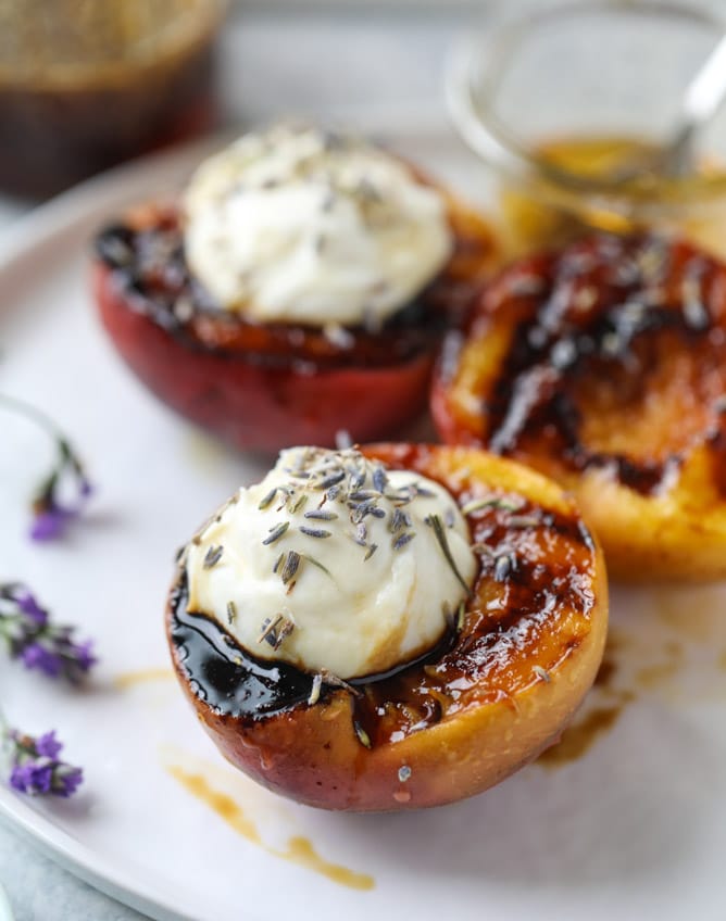 grilled peaches with lavender honey whipped ricotta I howsweeteats.com